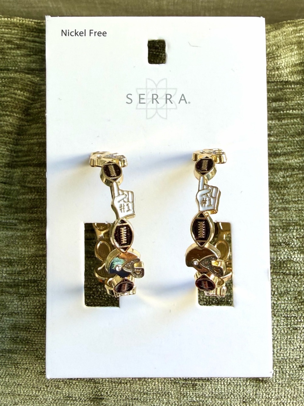 NWT Serra Gold-tone Football Charm Hoop Earrings with Team Spirit Accents